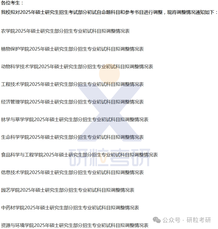 25考研吉林农业大学专业科目调整