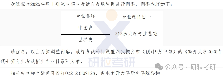 25考研南开大学历史学院考试科目调整