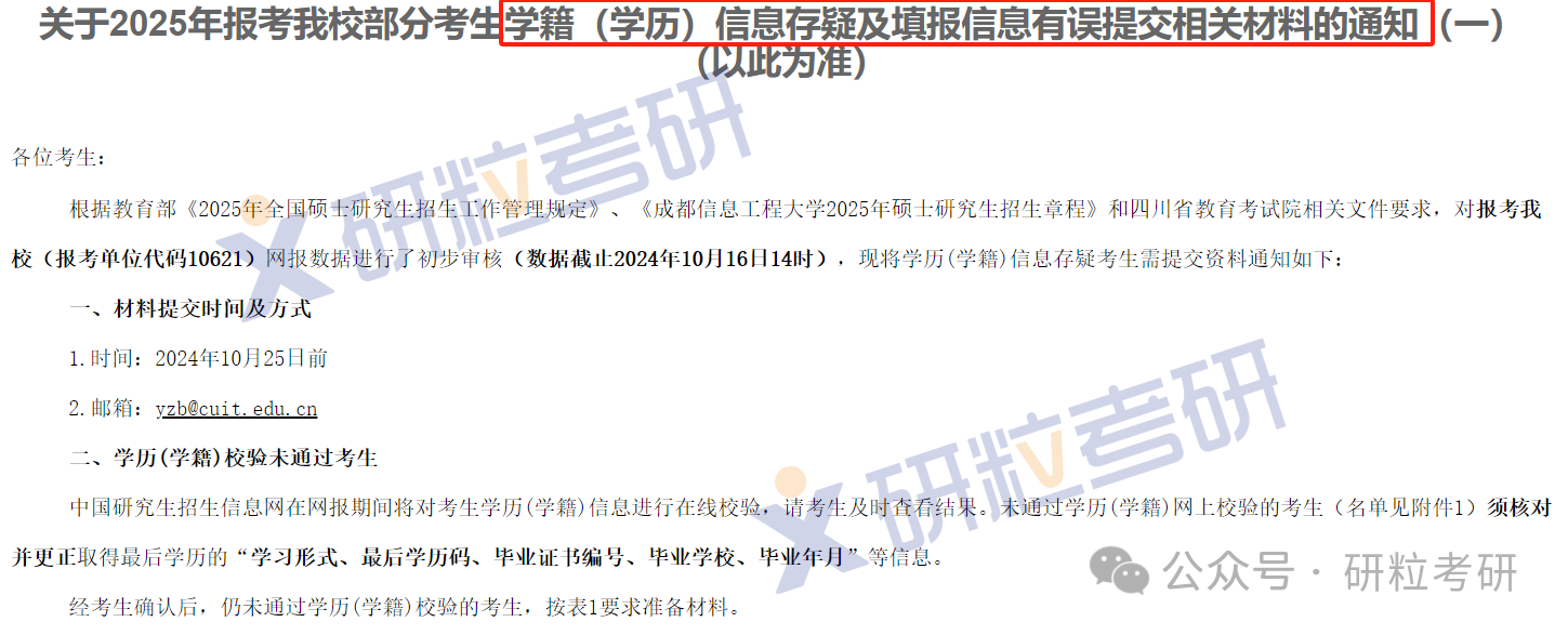 25考研成都信息工程大学网报不合格名单