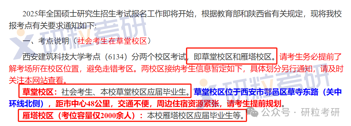 25考研西安建筑科技大学考点地址