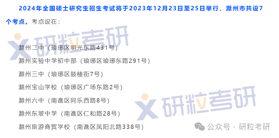 25考研滁州市教育招生考试院考点地址