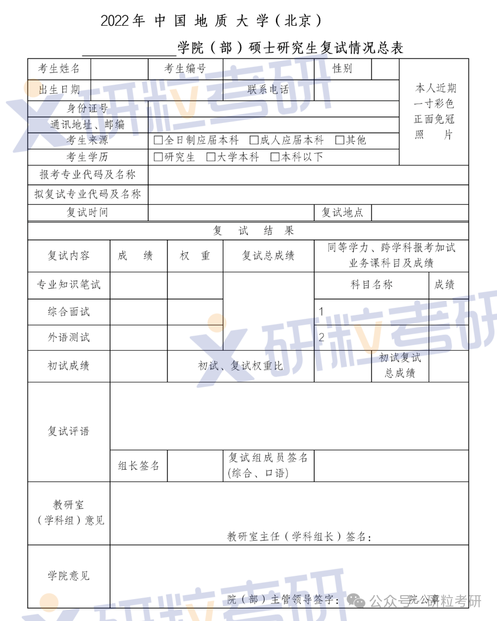 中国地质大学22年考研复试情况表