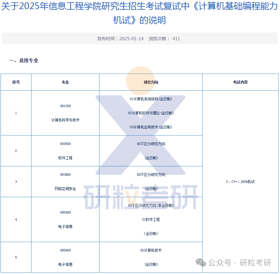 25考研长安大学信息工程学院复试通知