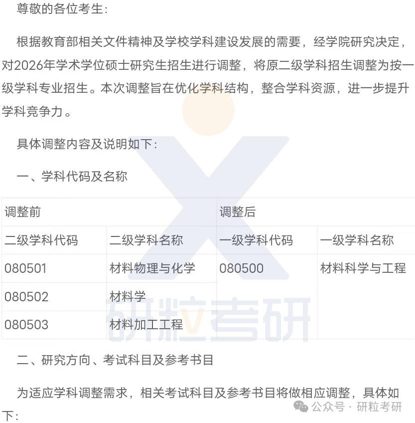 26考研合肥工业大学材料科学与工程学院考试科目调整